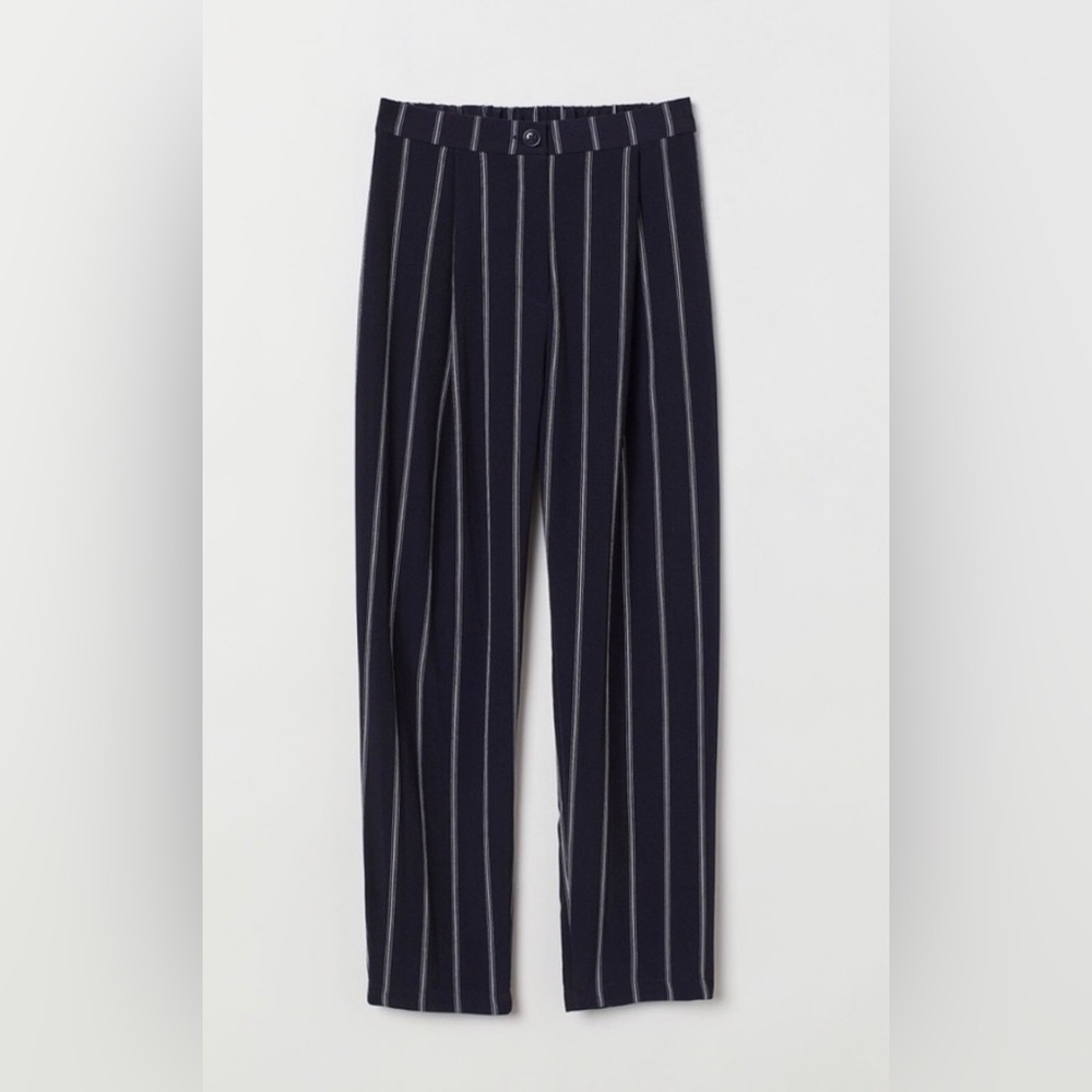 H&M Divided striped wide leg pants Elastic waist Dark blue white Womens size 2